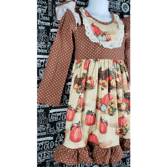 Fall Pumpkin Harvest Thanksgiving Dress NEW 5-6 - Picture 4 of 15